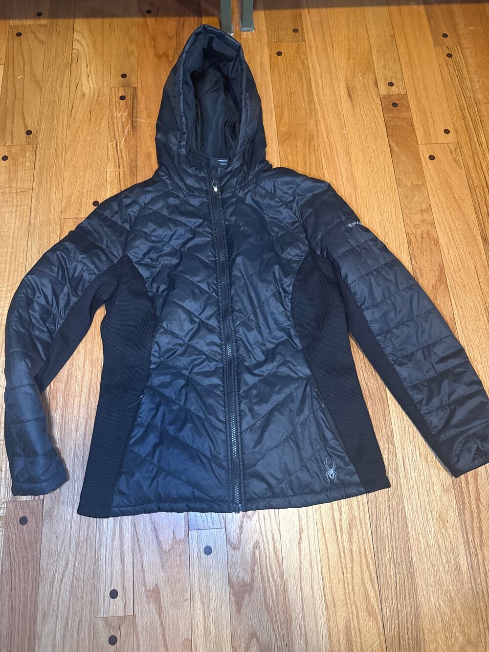 Spyder Women's Performance Women's Blk Sport Hooded Puffy Ski Jacket Sz M